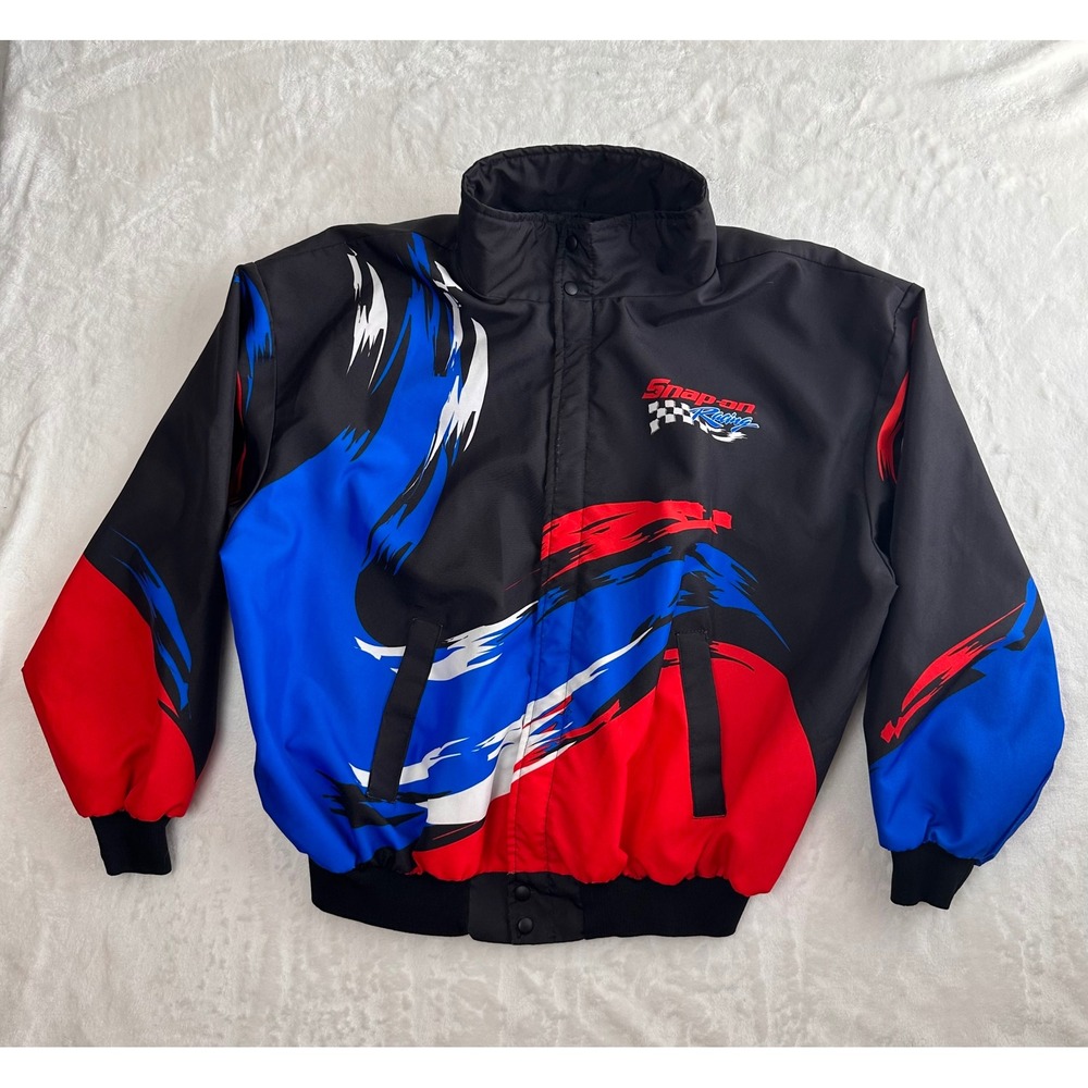 Snap-on Racing Bomber Jacket Mens XXL Black Red Blue Graphic Snap-on Collection - Picture 2 of 5
